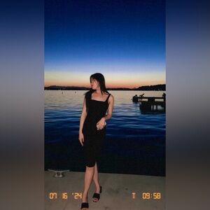 Black Square Neck Midi Dress